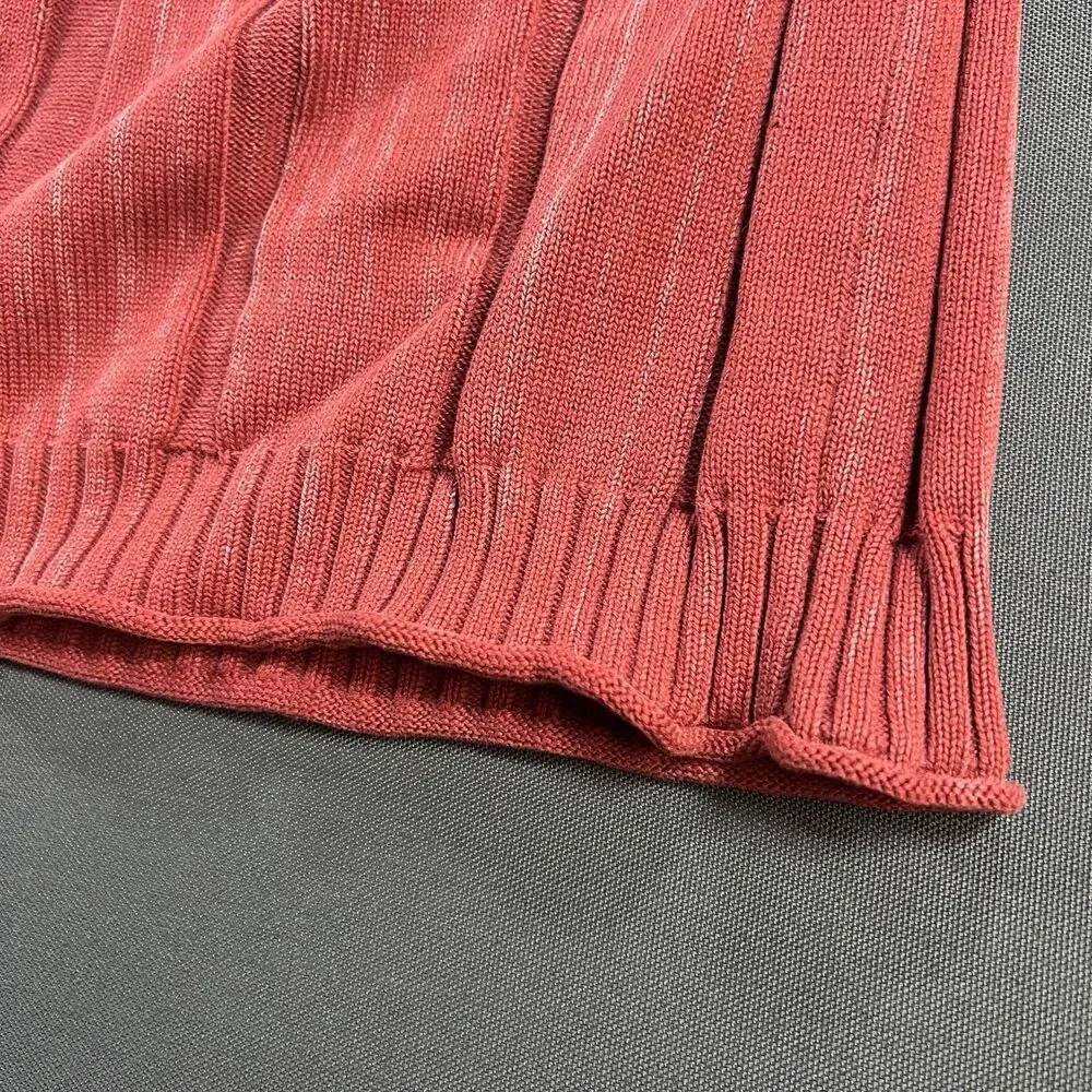 Tommy Bahama Mens L Red Ribbed Knit Sweater 100% Cotton Long Sleeve